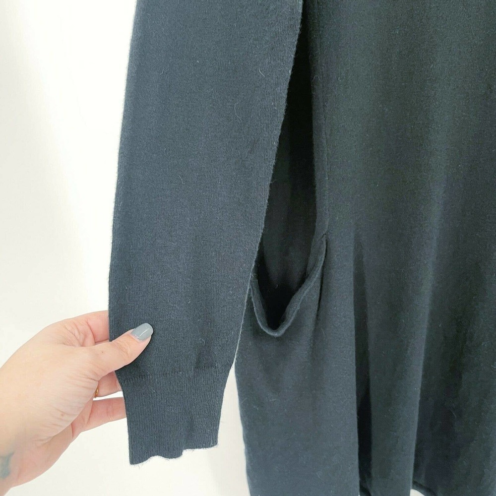 Sundance Film Noir Sweater Dress Sz M Black Cotton Silk Knit Pockets Long Sleeve - Picture 4 of 8